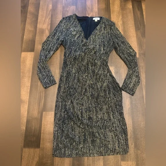 Calvin Klein Green and Gold Ribbed Sheath Dress - Picture 9 of 14